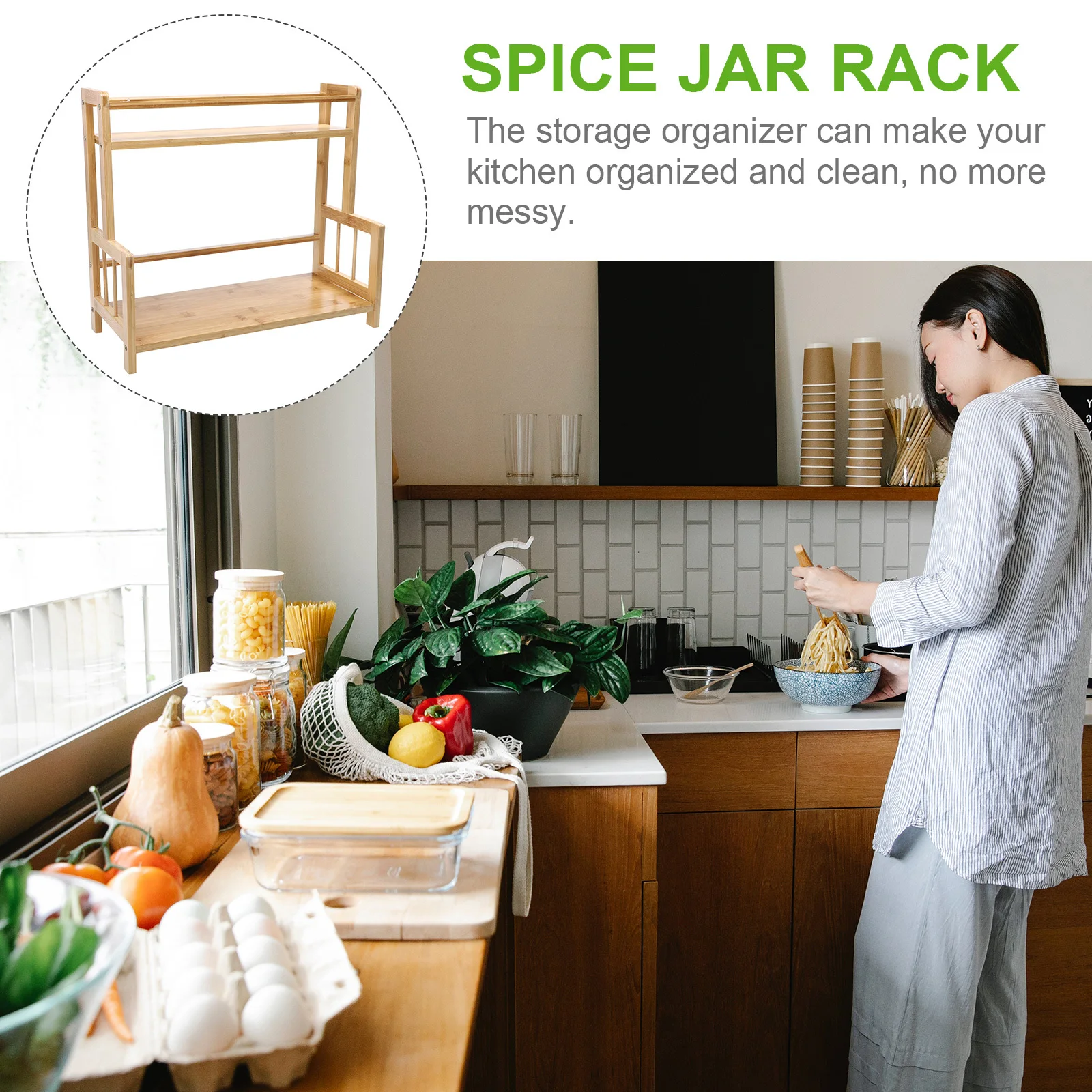 

1Pcs Bamboo Spice Rack 2-Tier Storage Shelf Kitchen Organizer Bathroom Counter Seasoning Bottle Holder