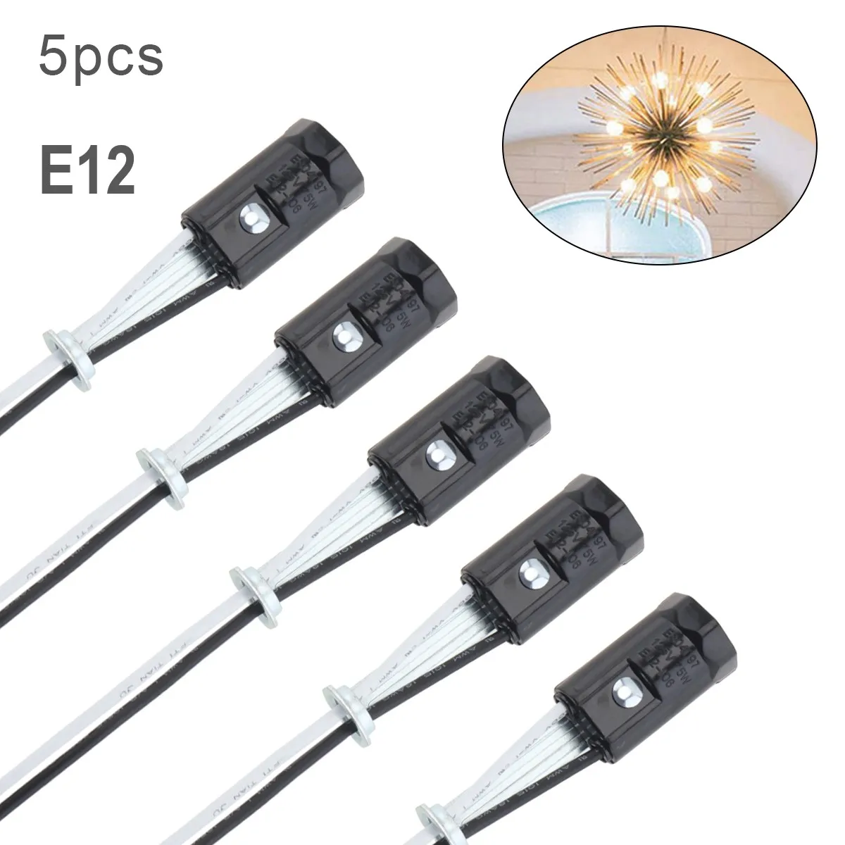 5pcs E12 Lamp Holder Candelabra Base Light Bulb Socket Bracket Lamp Cap with Wire for Crystal Light Candle Lamp