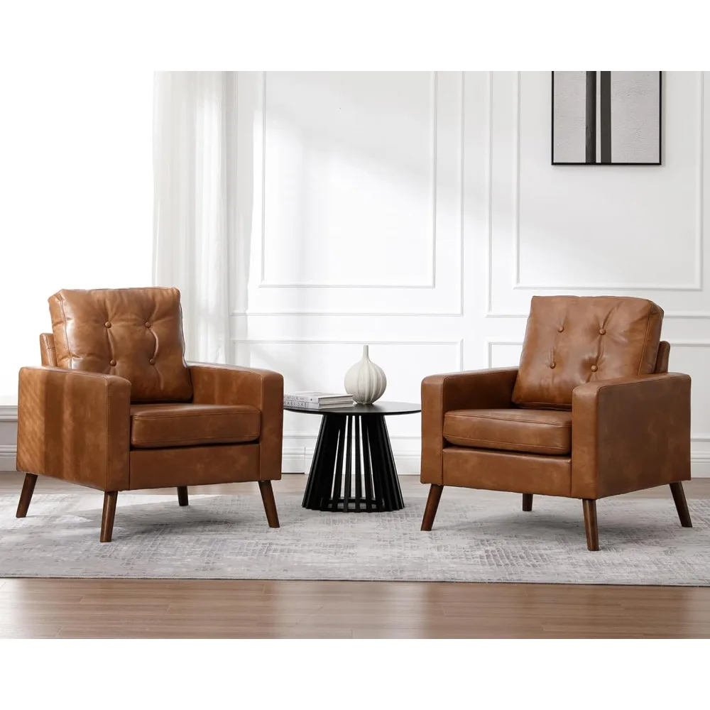 مجموعة HNY مكونة من كرسيين بذراعين حديثين لمنتصف القرن، كرسي من الجلد الصناعي معنقدة بأزرار مع ذراع، كرسي نادي منجد للعيش Ro