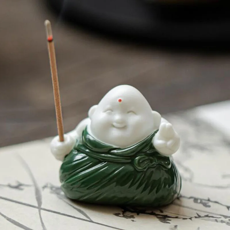 Creative Porcealin Cute Monk Zongzi Stick Incense Holder Aroma Burner Tea Pet Indoor Fragrance Base Home Decor