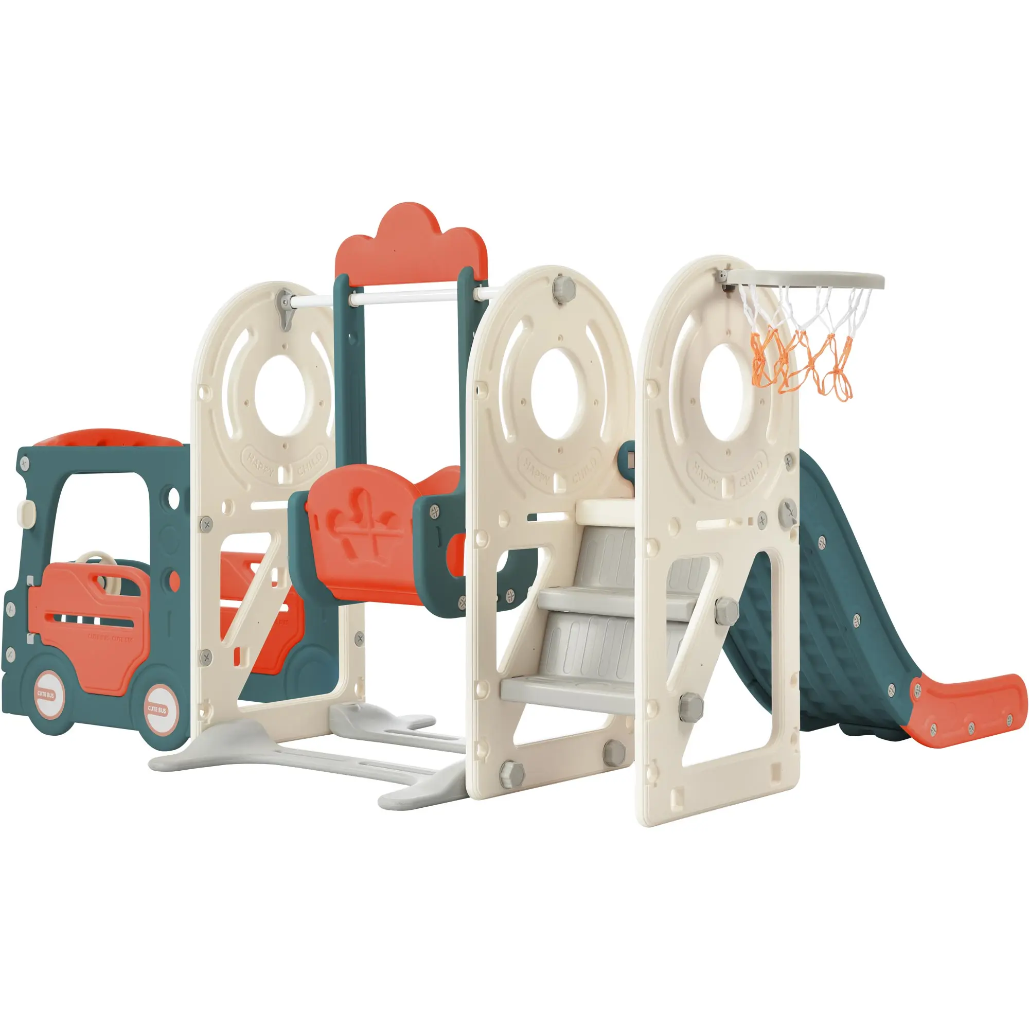 Kinder Swing-n-Slide mit Bus spiels truktur, freistehendes Bus spielzeug mit Rutsche & Schaukel für Kleinkinder, Bus rutsche mit Basketball ho