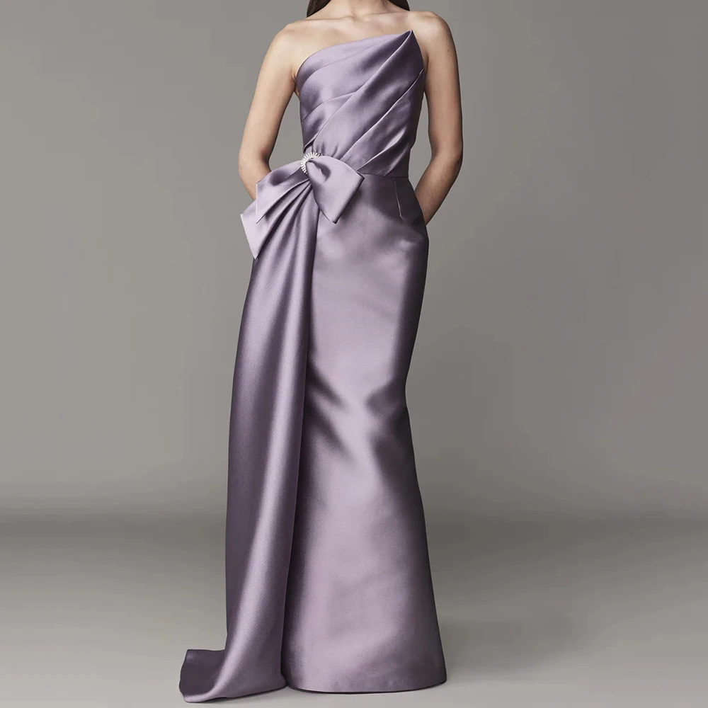 

Customized Mermaid Evening Dresses Floor-length Strapless Sleeveless Prom Gown Fashion Pleat Simple Draped Backless Party Gown