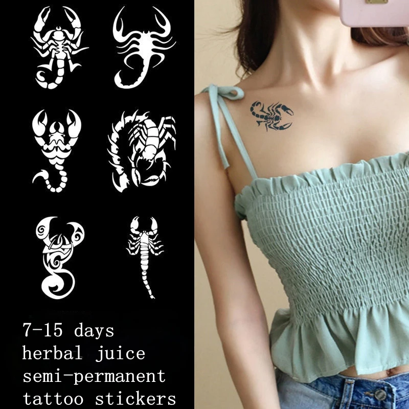 Scorpion Herb Juice Tattoo Sticker Plain Flower Arm Hot Girl's Sexy Waterproof Lasting Non-reflective Art Fake Tattoo Women Men