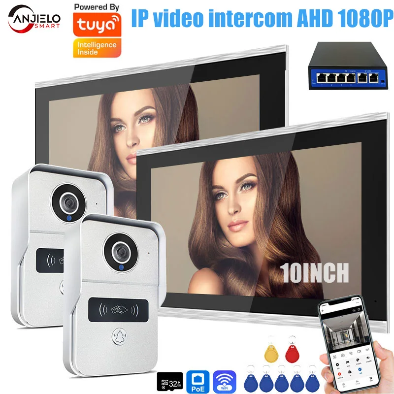 2MP 1080P 10-Inch IP Video Intercom Touch Screen Big Tuya Wireless Wifi POE Wired Doorbell for Villa Flat RFID Access Control