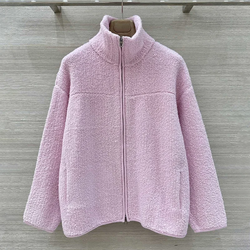 

Высококачественный женский кардиган из 100% кашемира с воротником-стойкой и двойной молнией, мешковый свитер, осенне-зимняя одежда 25102262