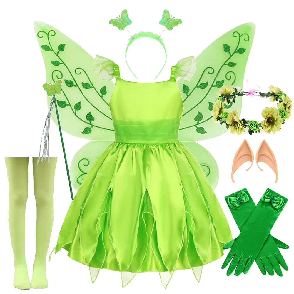 Tinkerbell Tinker Bell Costume Dress Girls Flower Fairy Dress Up Kids Princess Dress Halloween Elves Party