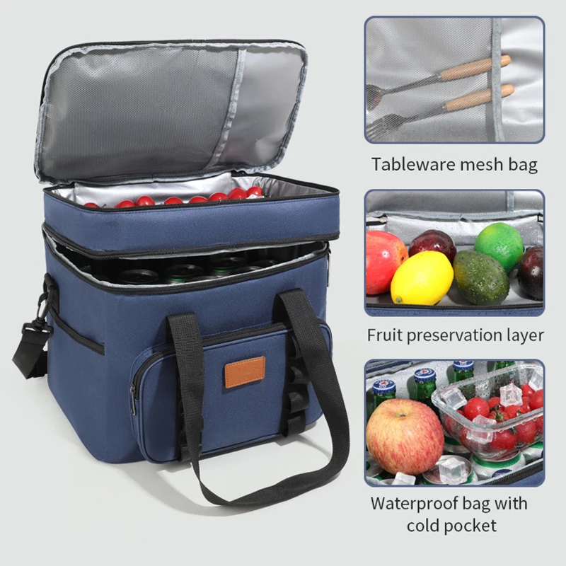 Multifunctional Double Layers Tote Cooler Lunch Bags for Women Men Large Capacity Travel Picnic Lunch Box with Shoulder Strap