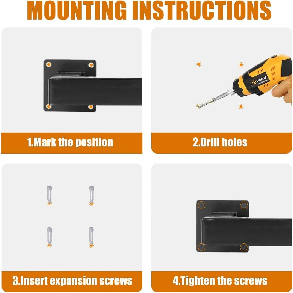 درابزين درج فولاذي معدني مثبت على الحائط غير قابل للانزلاق، درابزين درج مربع بطول 6.6 قدم للخطوات الداخلية والخارجية، أمان متين