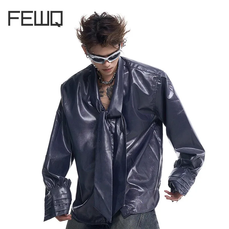 FEWQ Men's Niche Deconstruction Design Shoulder Pad PU Leather Jacket 2024 Solid Color Streetwear Fashion Male Tops 24E5577