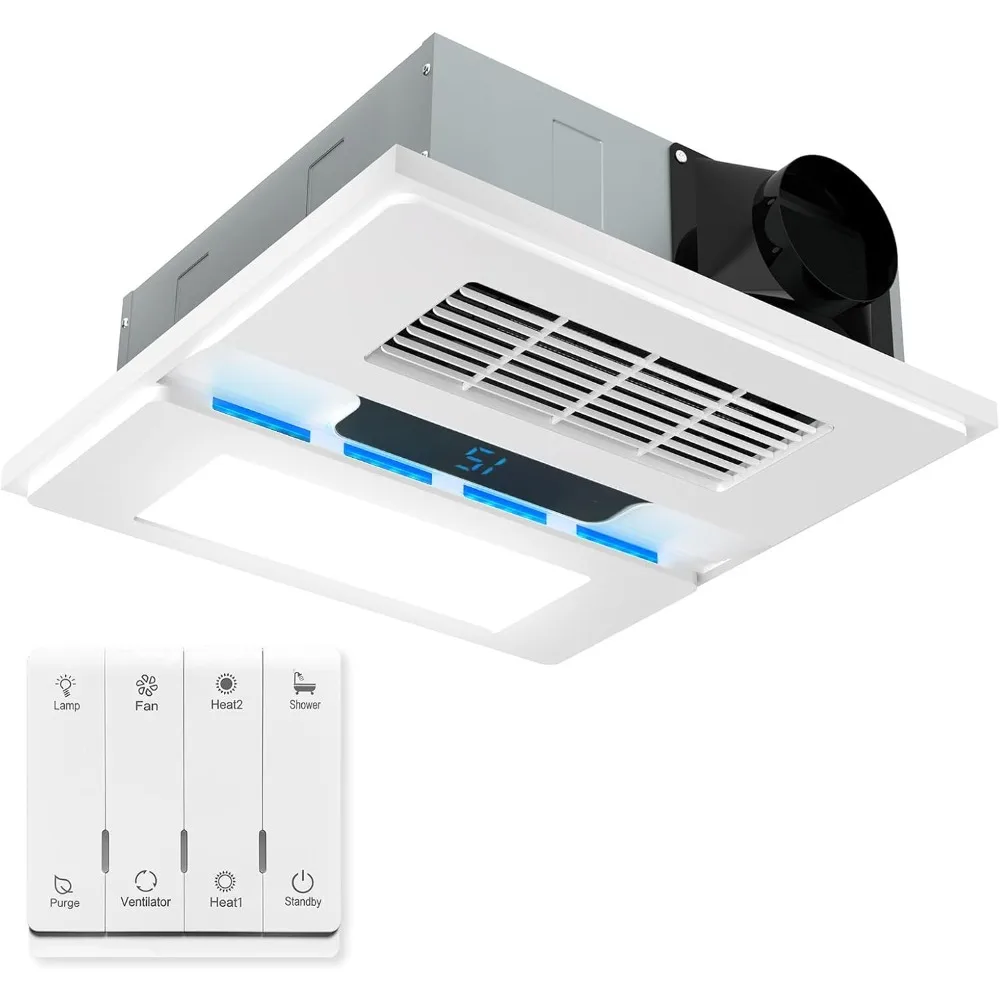 

13,8-дюймовый вытяжной вентилятор для ванной комнаты 4-в-1 с подсветкой и обогревателем, 1800 Вт, 1,0 поколения, светодиодная подсветка 12 Вт, металл