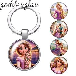 Disney Enrolados Tangel Princess Rapunzel Photo glass cabochon keychain Bag Car key chain Ring Holder Charms keychains gift