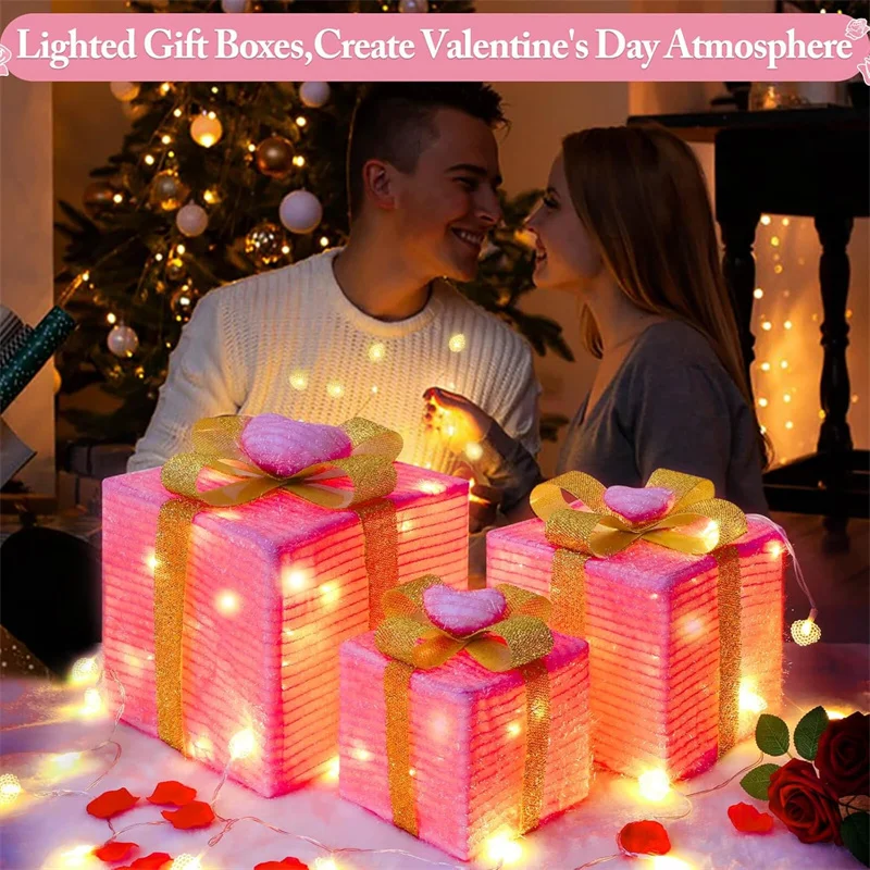3Pcs/ Set New Valentine's Day Gift Box Lamp Folding Luminous Pink Lamp Festival Gift Box Christmas Atmosphere Decorative Lamp