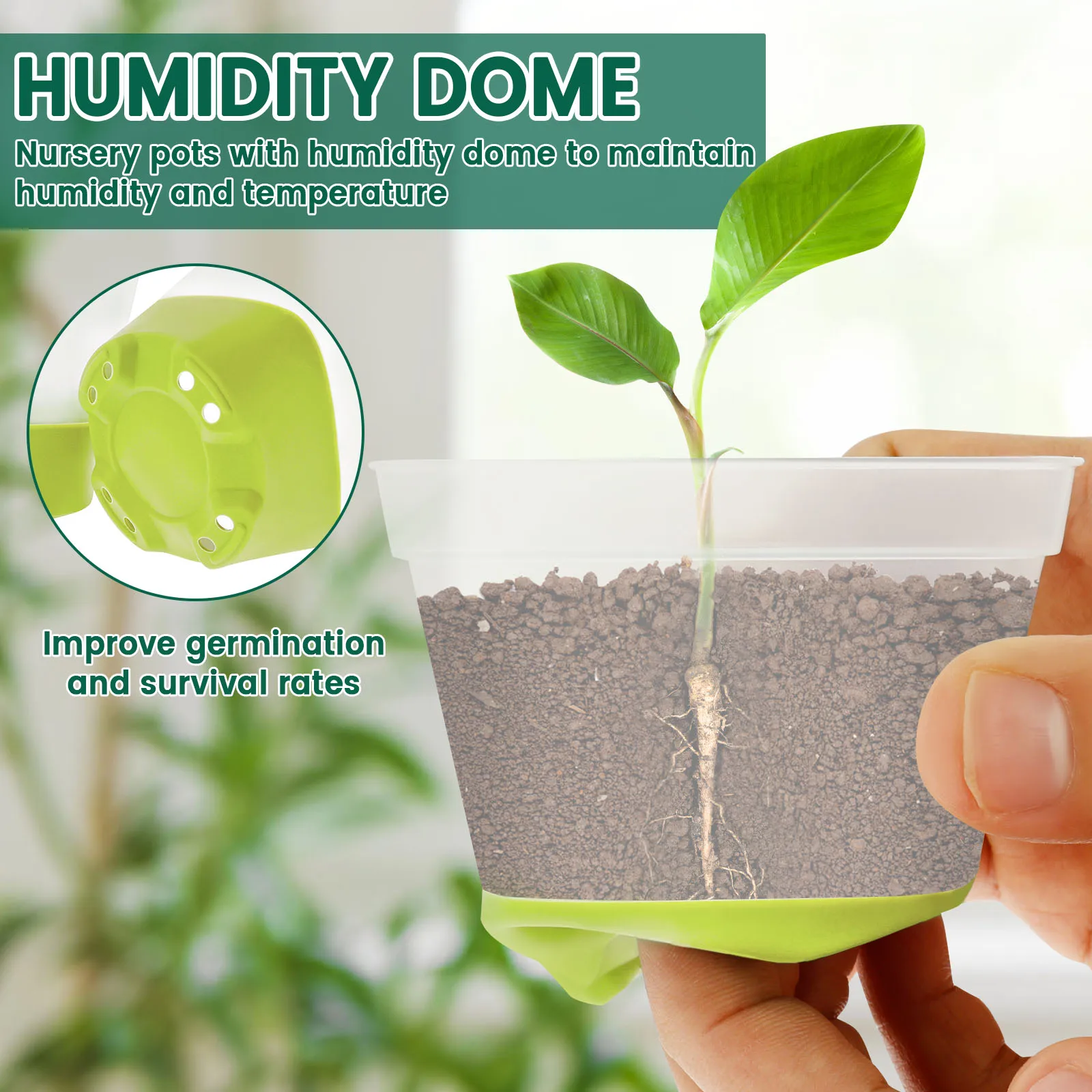 12 Pcs Plant Nursery Pots with Humidity Dome and Labels Drainage Hole Flowerpot Plastic Grow Box For Garden Plants Transplant