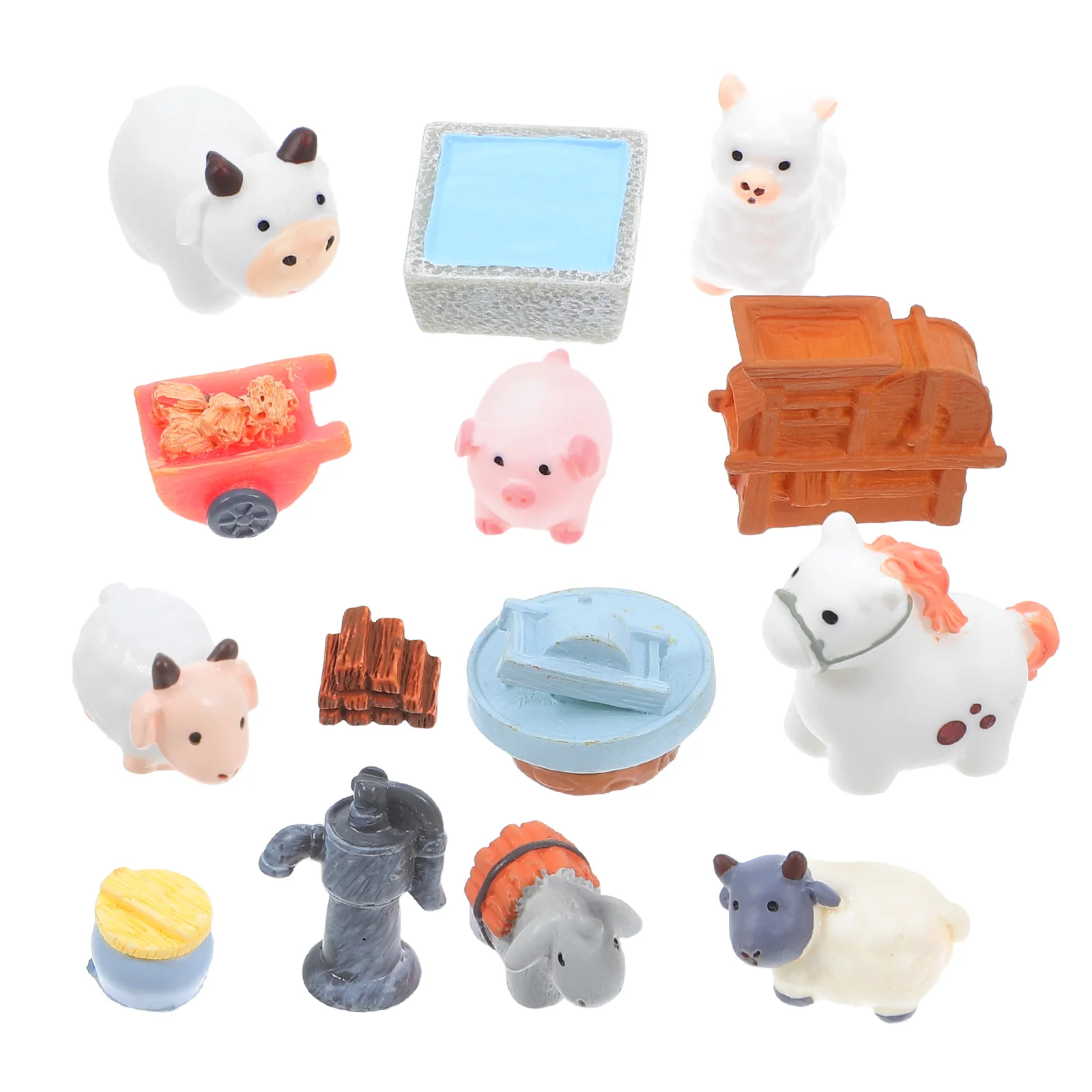 

14pcs Miniature Farm Animal Resin Mini Animals Creative Diy Set For Home Office Decor Kids Play Bonsai Accessories Cow