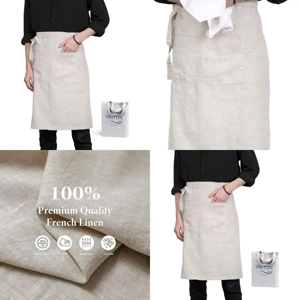 

Unisex 25x35 Linen Bistro Apron with Large Pocket for Kitchen & Crafts