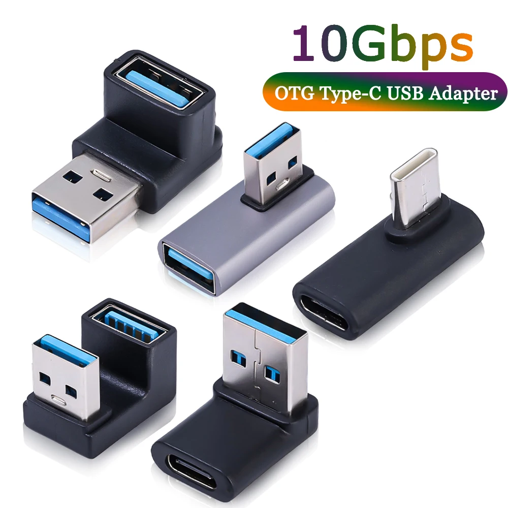 Adaptador USB C en forma de U, convertidor de ángulo recto de carga rápida, adaptador de transferencia de datos de 10gbps para Apple, IPhone, Samsung y Android