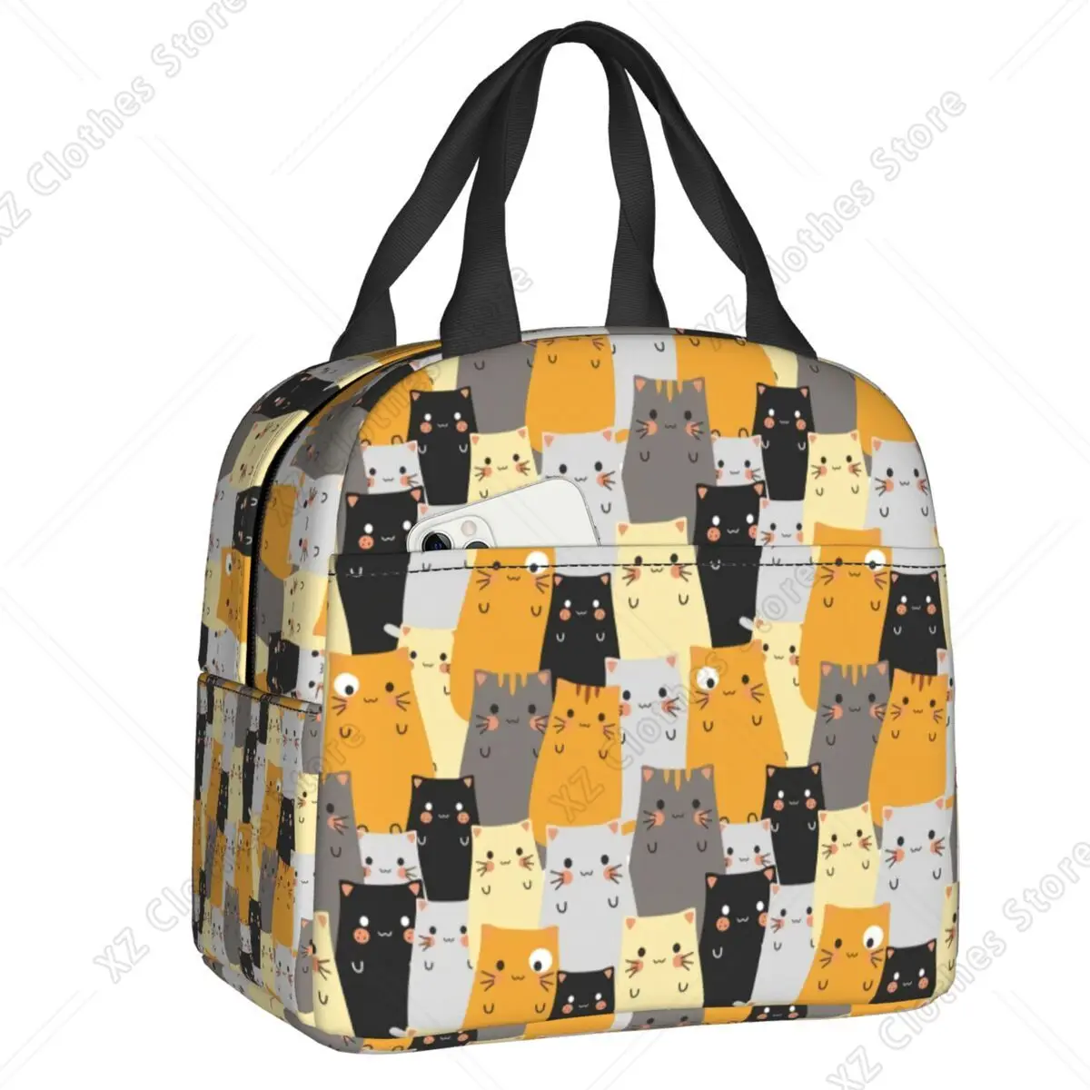 Custom Cute Kitten Cat Doodle Lunch Bag Men Women Cooler Warm Insulated Lunch Box for Kids School