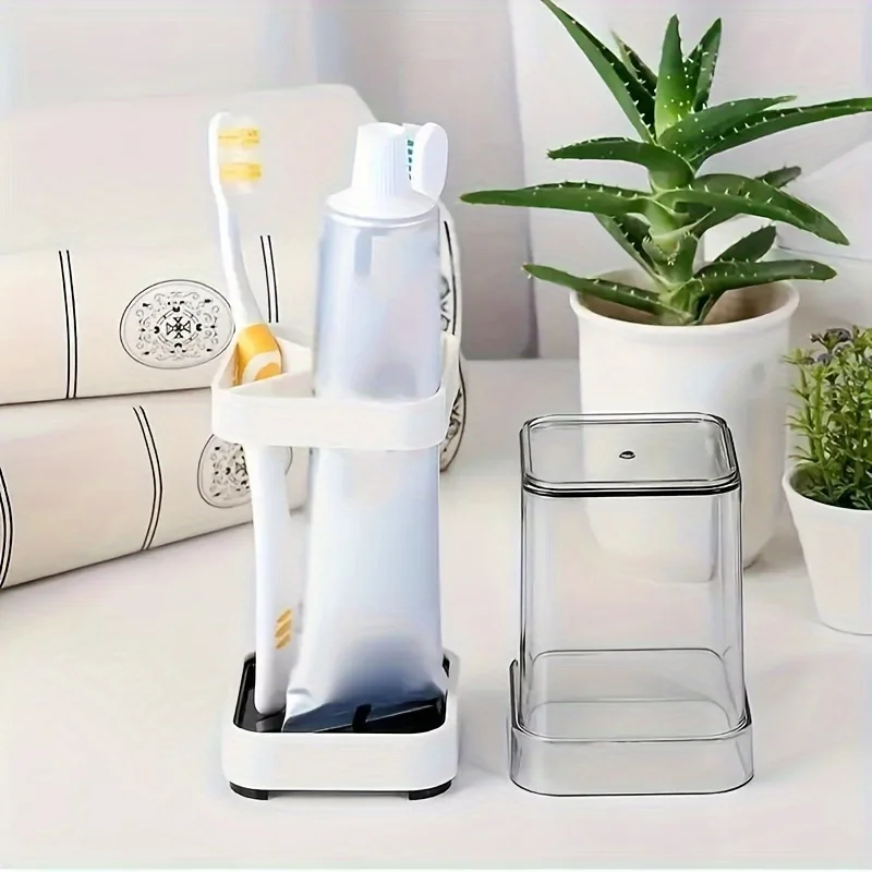 1pc Toothbrush holder with a cup for rinsing, toothbrush storage organizer