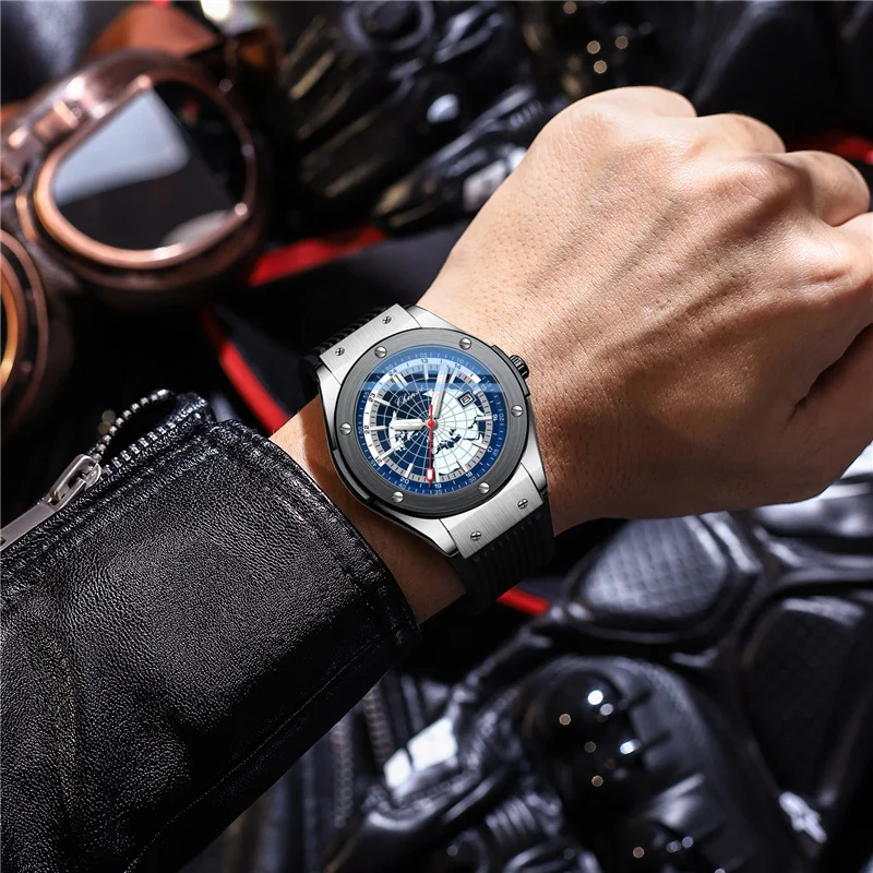 CHENXI-reloj deportivo de lujo para hombre, cronógrafo de pulsera militar, resistente al agua, con mapa del mundo, informal, a la moda, 82442