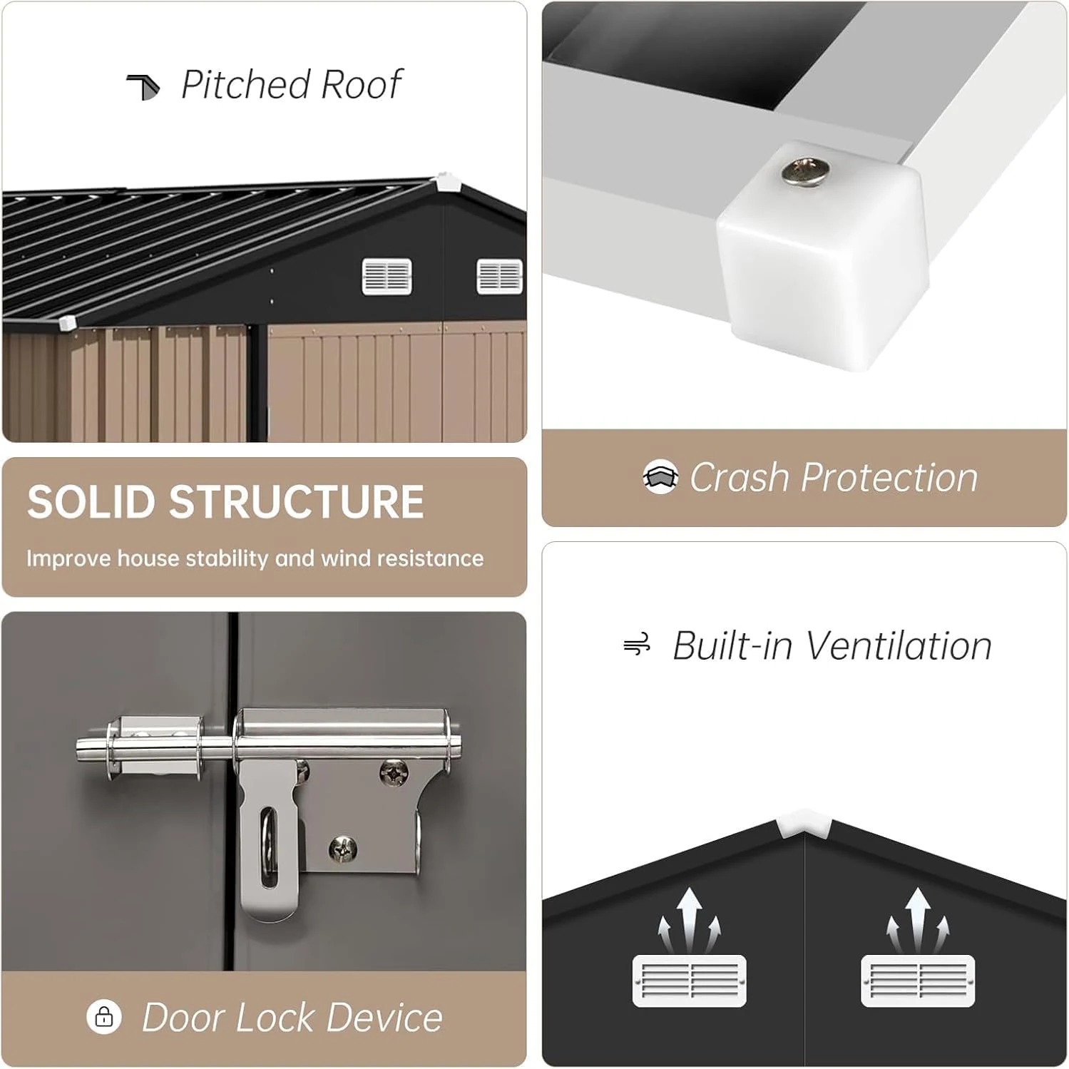 سقيفة تخزين معدنية خارجية مقاس 10 × 8 أقدام، منزل تخزين أدوات Z Star Steel Utility مع تصميم باب قابل للقفل للحديقة والفناء الخلفي