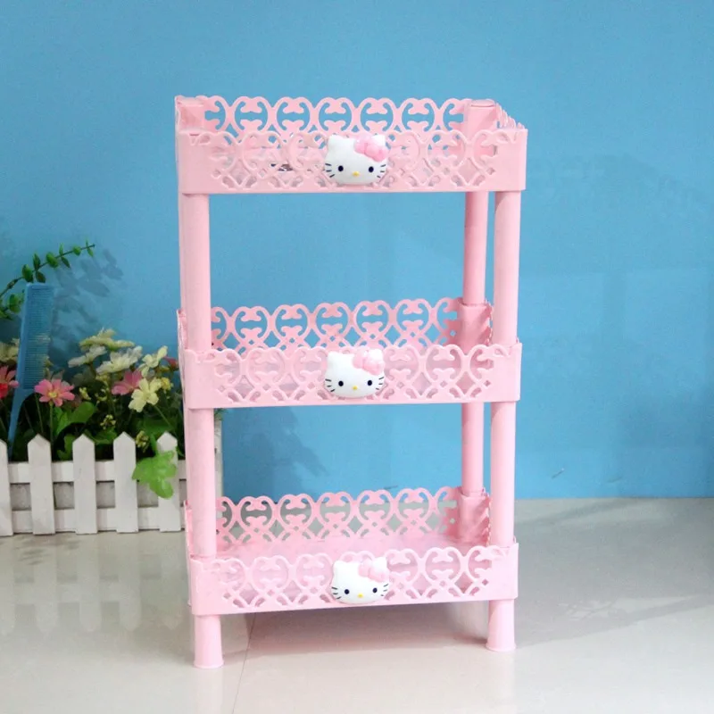 

Kawaii Hello Kitty Storage Rack Cartoon Women Multi functional Cute Anime Dormitory Kitchen Bathroom doll Storage Rack Wholesale