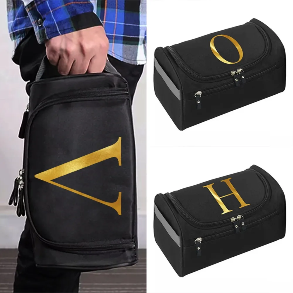 

Business Zippered Cosmetic Bag Multi Functional Stylish Toiletry Bag Letter Print Lightweight Hook Travel Storage Pouch Unisex