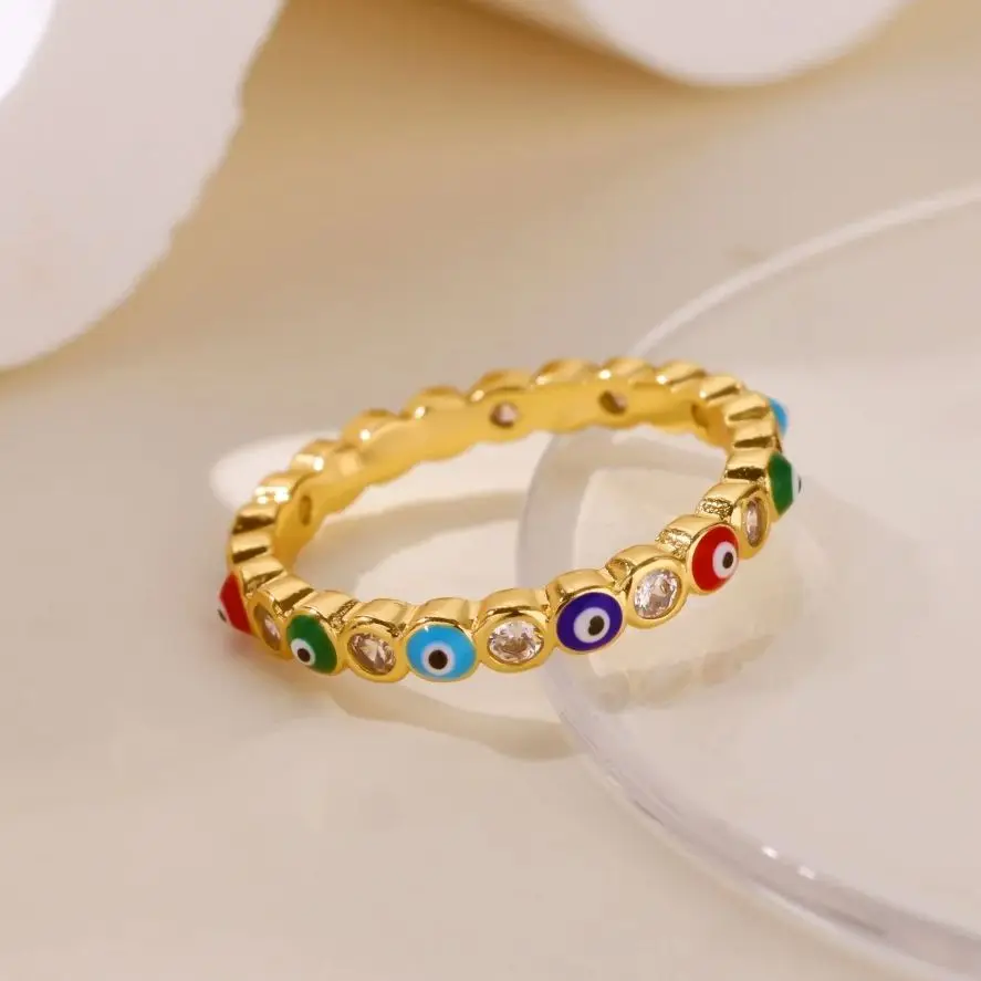 Zircon Evil Eye Rings For Women Gold Color Stainless Steel Evil Eye Finger Ring Lucky Aesthetic Turkish Waterproof Jewelry Gift