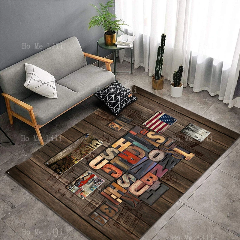 Cafe Retro Brick Wall Background Wooden Vintage American Country Car Garage Suitcase Luggage Flannel Floor Rugs By Ho Me Lili