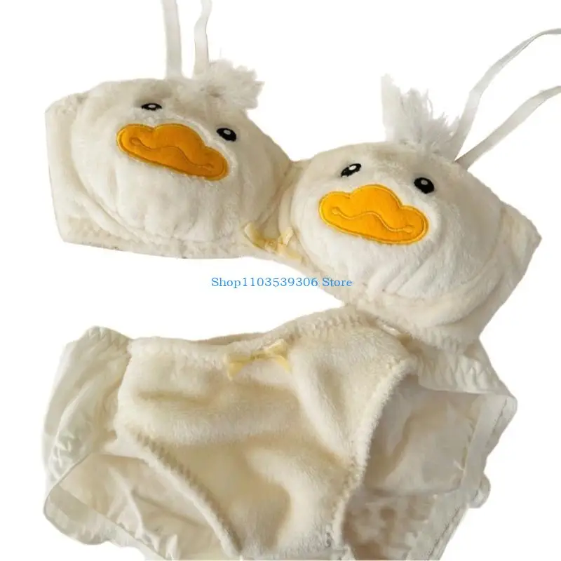 400A Japanese Cartoon Duck Plush Bra and Panty Set Anime Women's Teens Brassiere Gather Lingerie Briefs Furry Underwear