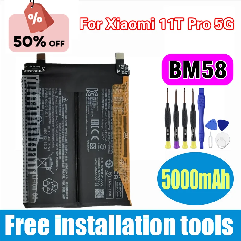 

2025 Years Battery For Xiaomi 11T Pro 5G 11TPro BM58 Phone Battery 5000mAh Replacement Batteries
