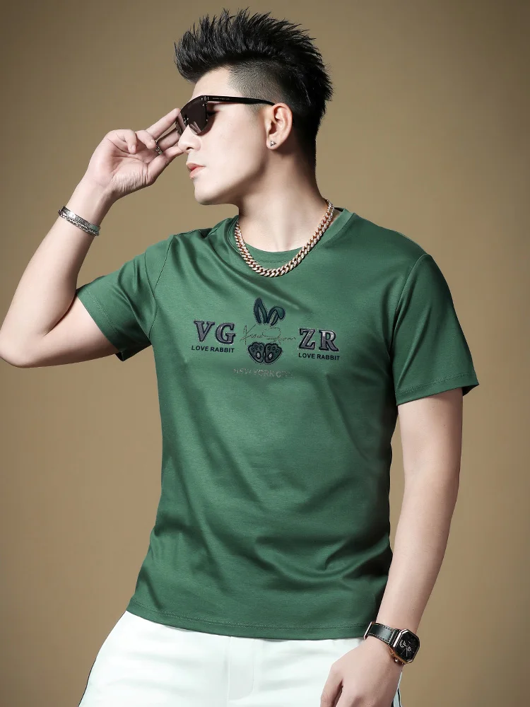 

ort Sve T-irt Pure Cotton Liquid Ammonia Cotton Breathable f Sve Summer New Men's Clothing Upper Body Letter Print