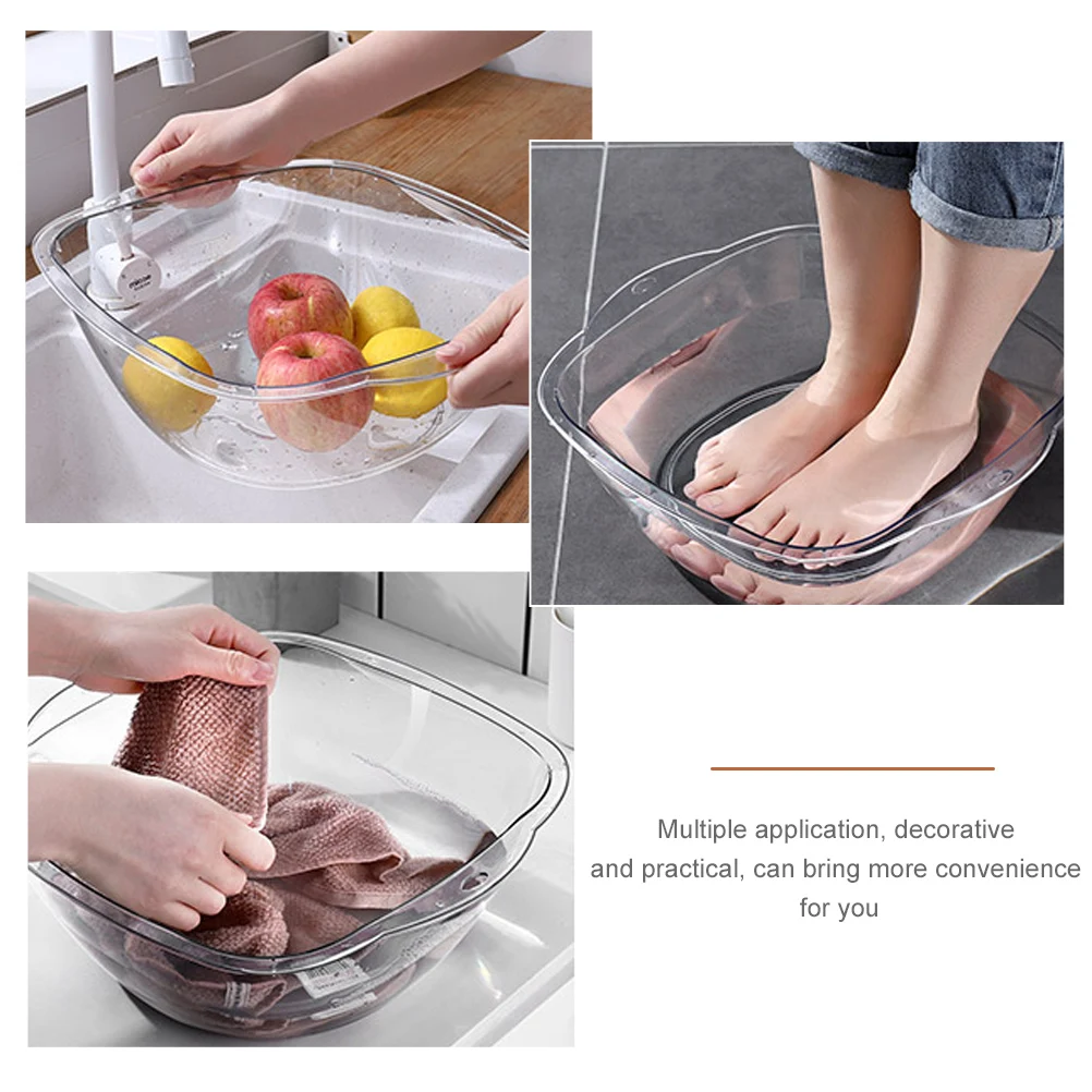Plastic Wash Basin Transparent Clear Tub Durable Salon Washing Basin Home Use Small Foot Soaking Wear Resistant Sturdy