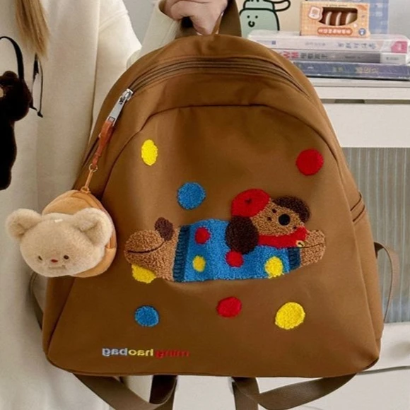 Cute Plush Puppy Backpack Kawaii Spots Nylon Waterproof Kawaii Travel Storage Bag Student Schoolbag Purse Cute Woman Bag