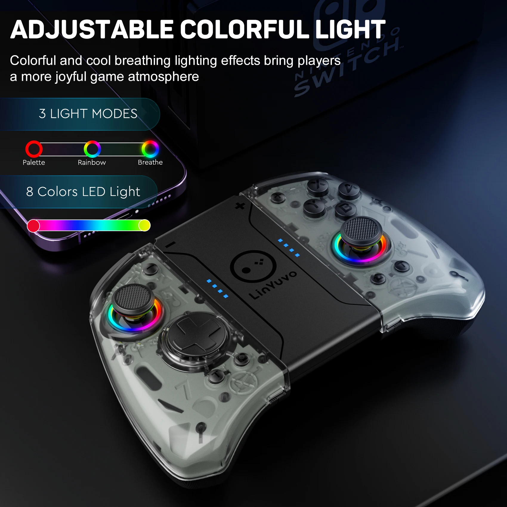 Sem fio Joy-Pad Meteor Light, botões mecânicos para Switch e Switch, OLED, programável, 6-Axis Gyro, Turbo e Vibração