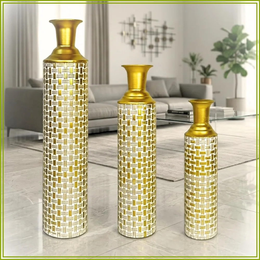 

Set of 3 Gold Tall Floor Vases, 26/21/16 Inch Metal Vases for Home Decor Living Room, Modern Vintage Rustic Farmhouse Style