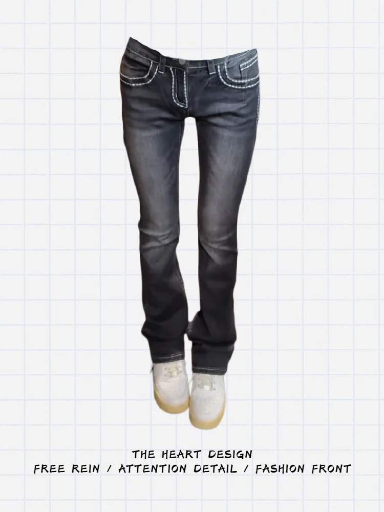 

American Sle Slim Fit Bell Bot Jeans Women's Straight Leg Pants Autumn Winter Versatile Low Waist Denim High Elastici