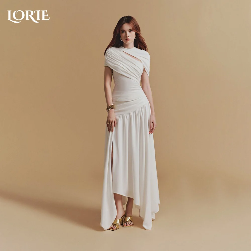 LORIE High Collar A-Line Muslim Wedding Dress Short Sleeve Corset Bridal Gown Customized Backless Bride DressSaudi Dress Dubai