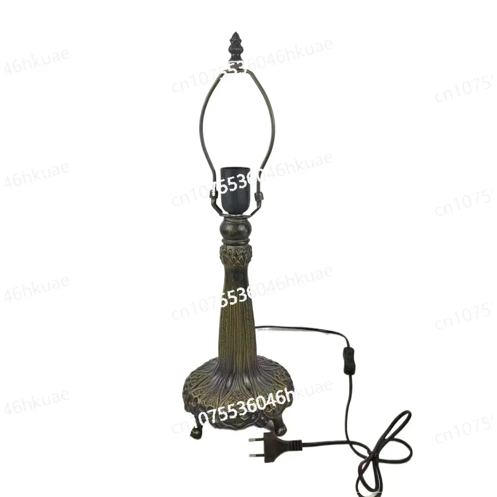 Lotus Pattern Tiffany Table Lamp Base - Premium Metal & Resin Lighting Socket Holder for Desk Decor