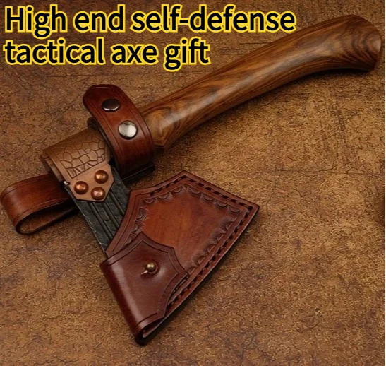 Outdoor High Carbon Steel Forged Handmade Collectible Axe with Axe Cover Vehicle Mounted Self-defense Tactical Axe Gift