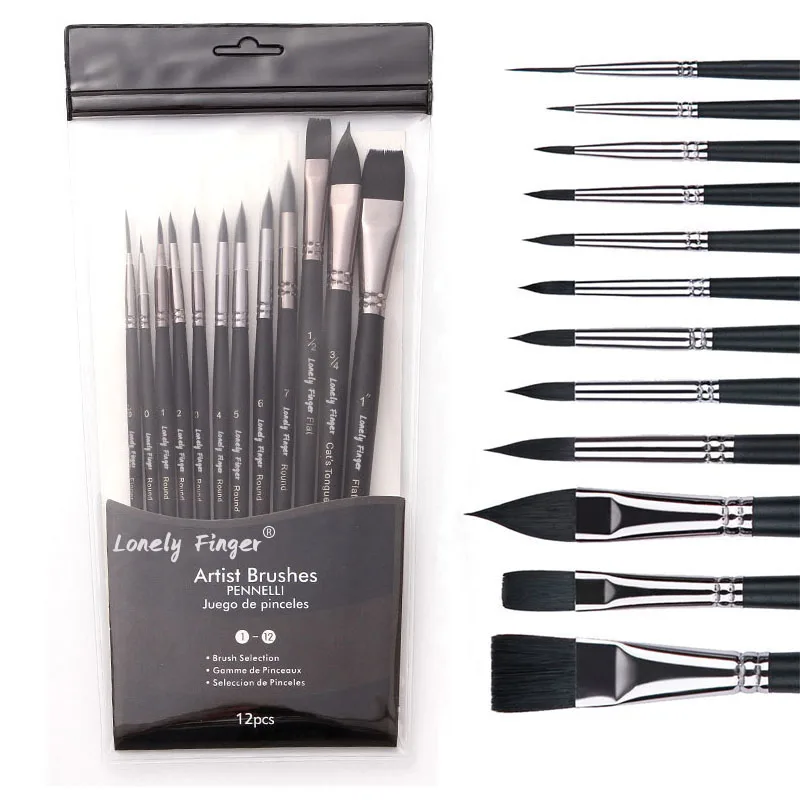12pcs Watercolor Paint Brushes Set Professional Water Color Artist Brushes For Watercolors Acrylics Inks Gouache Oil Tempera