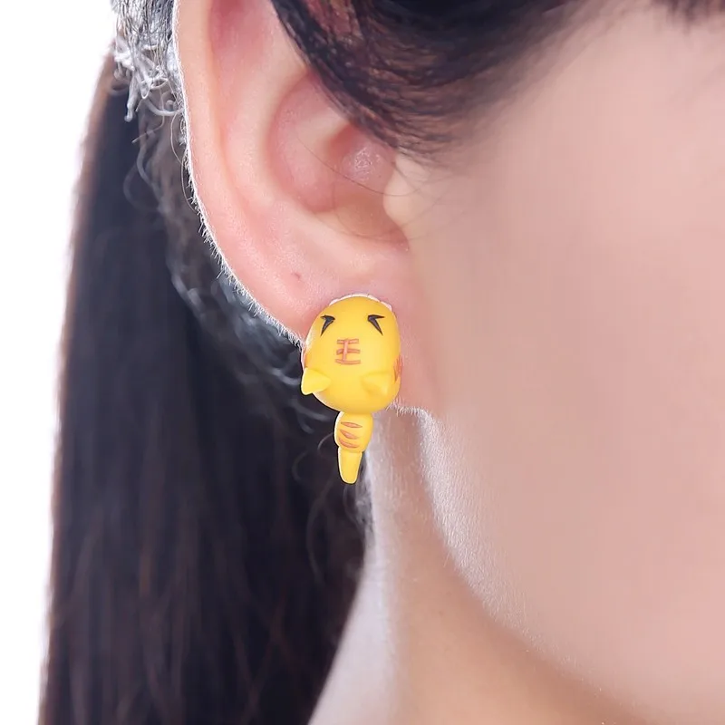 Handmade 3D Tiger Polymer Clay Stud Earrings For Women Kids Cute Yellow Jungle Animal Front Back Ear Jackets Kawaii Little Tiger