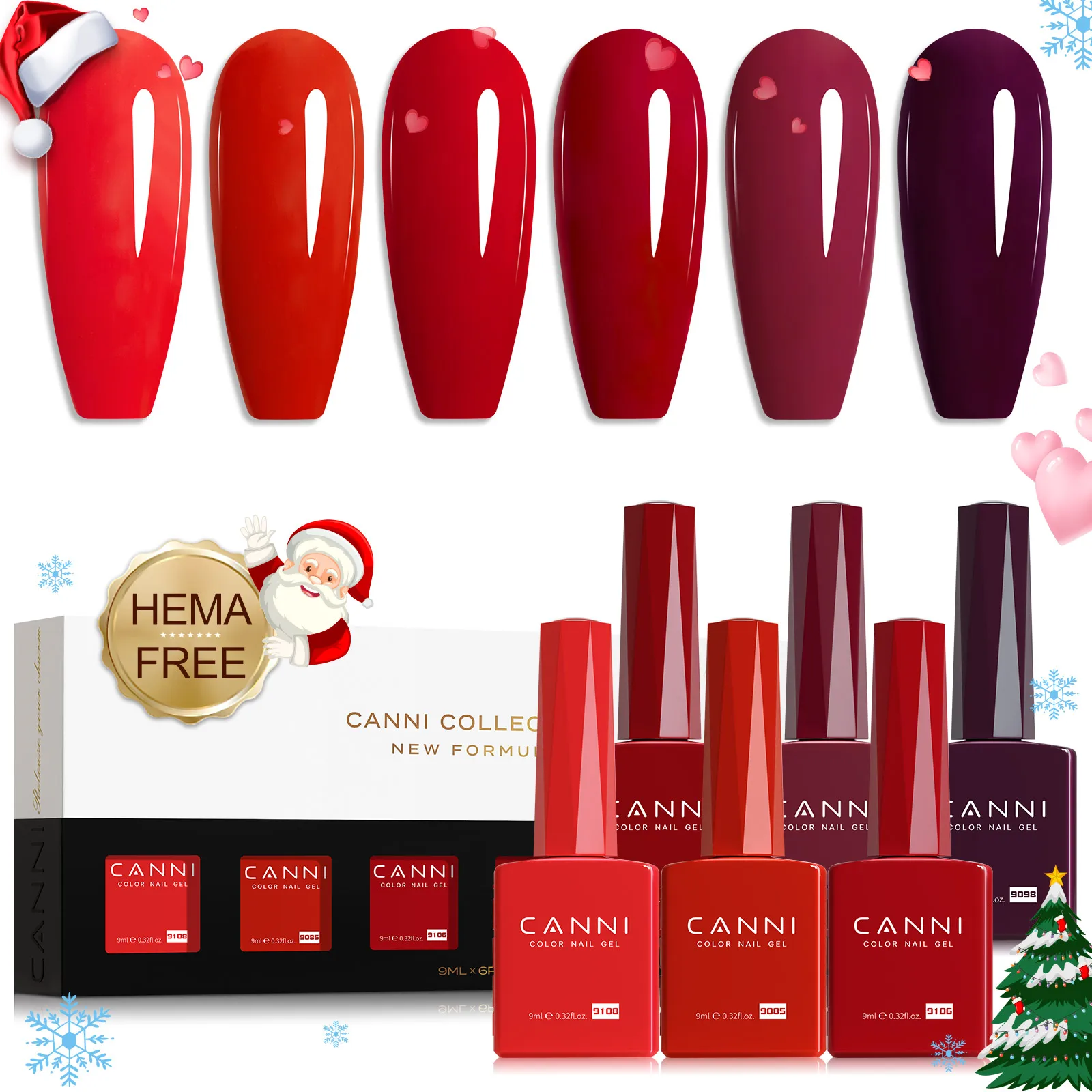 

6pcs/kit CANNI HEMA TPO FREE Nail Gel Polish Set Gorgeous Color Semi Permanent Soak off UV LED Gel Nail Varnish Christmas Gift