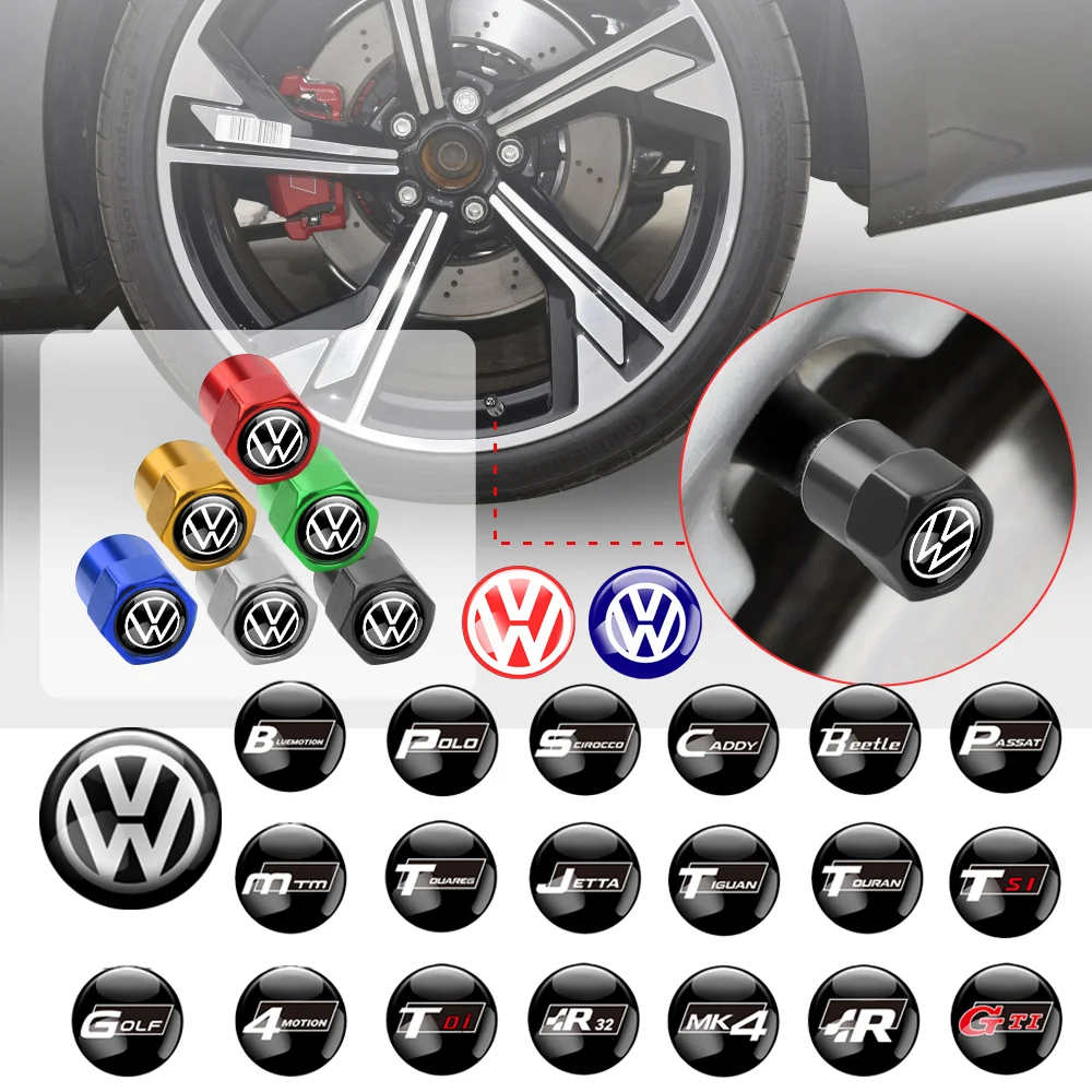 4PCS Aluminum Car Tire Valve Stem Air Caps Anti-theft Airtight Cover For Volkswagen Motion Motion Golf Bora Beetle GTI R Line