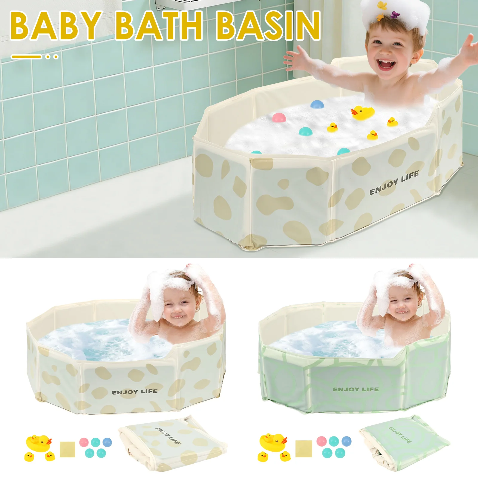 

PVC Foldable Baby Bath Portable Bathtub Large Toddler Bathtub with Drain Valve Space Saving and Robust Paddling Pool for Home
