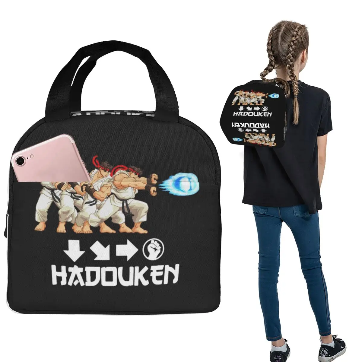 Defeated Portraits Super Street Fighter Insulated Lunch Bag for Women Kids Portable Food Boxes Thermal Lunch Box Tote