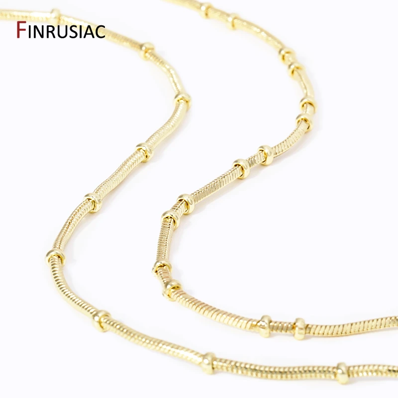 18K Gold Plated Brass Link Bulk Chains For Jewelry, 2mm Snake Ball Bead Necklace Chains For DIY Necklace Making Supplies