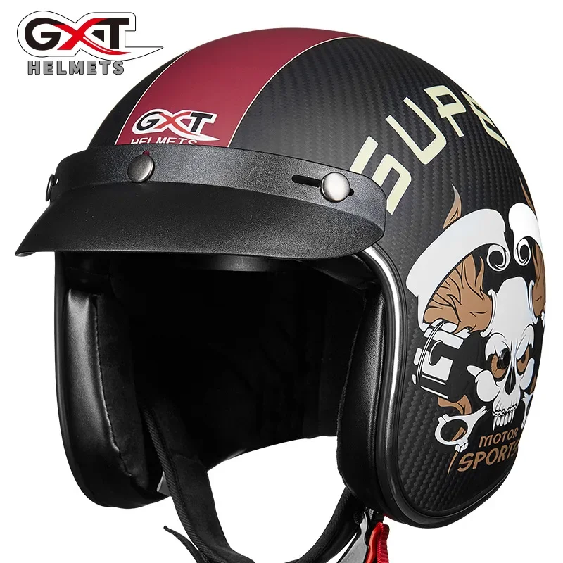 

GXT Retro Motorcycle Helmet Men/women Carbon Fiber Motorbike Racing Half Face Riding ECE Safety Anti-fog Four-season Sports