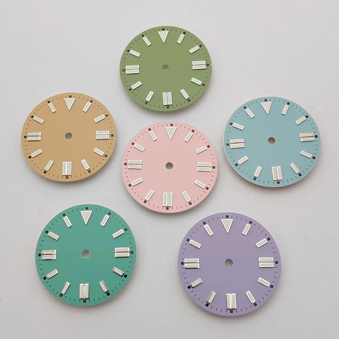28.5mm Watch Dial Double Nail Scale Candy Colored Watch Faces No Date Modified Watch Accessory Universal for NH35/ 8215 Movement