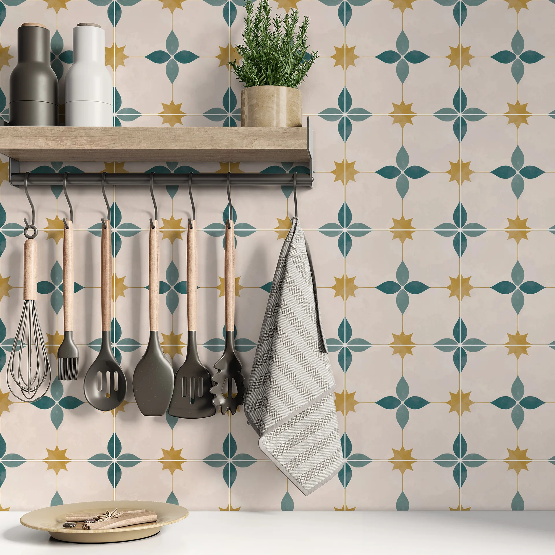 7.87inch 10 Sheets Retro Bohemian Wall Decals - Self-Adhesive Moroccan Tile Art for Kitchen Bathroom Young DIY Enthusiasts