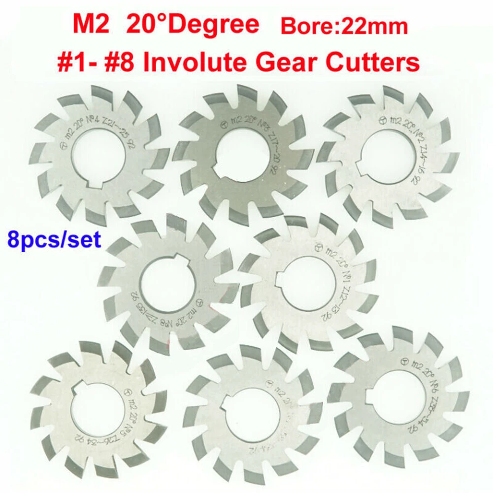 Gear Milling Tool Involute Gear Kit 14-16 Gear 20 Degree Bevel Gear Cutter Accessory Straight Tooth Design 8 Pieces Set